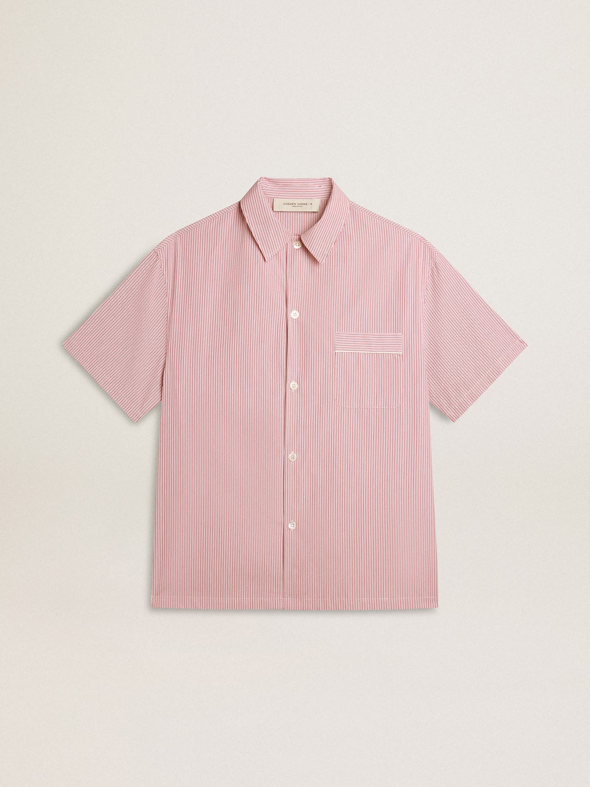 Golden Goose - Men's shirt in white and red striped cotton poplin in 