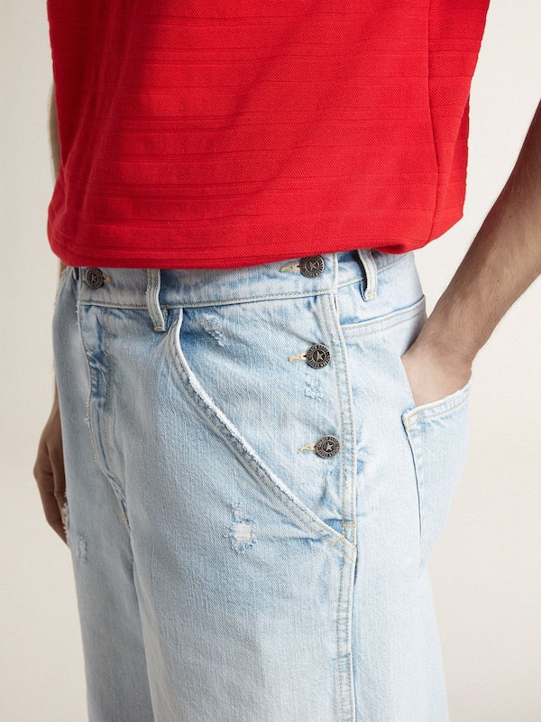 Golden Goose - Men's denim Bermuda shorts with lived-in effect in 