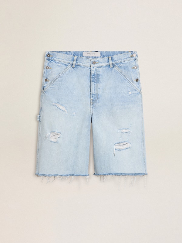 Golden Goose - Men's denim Bermuda shorts with lived-in effect in 
