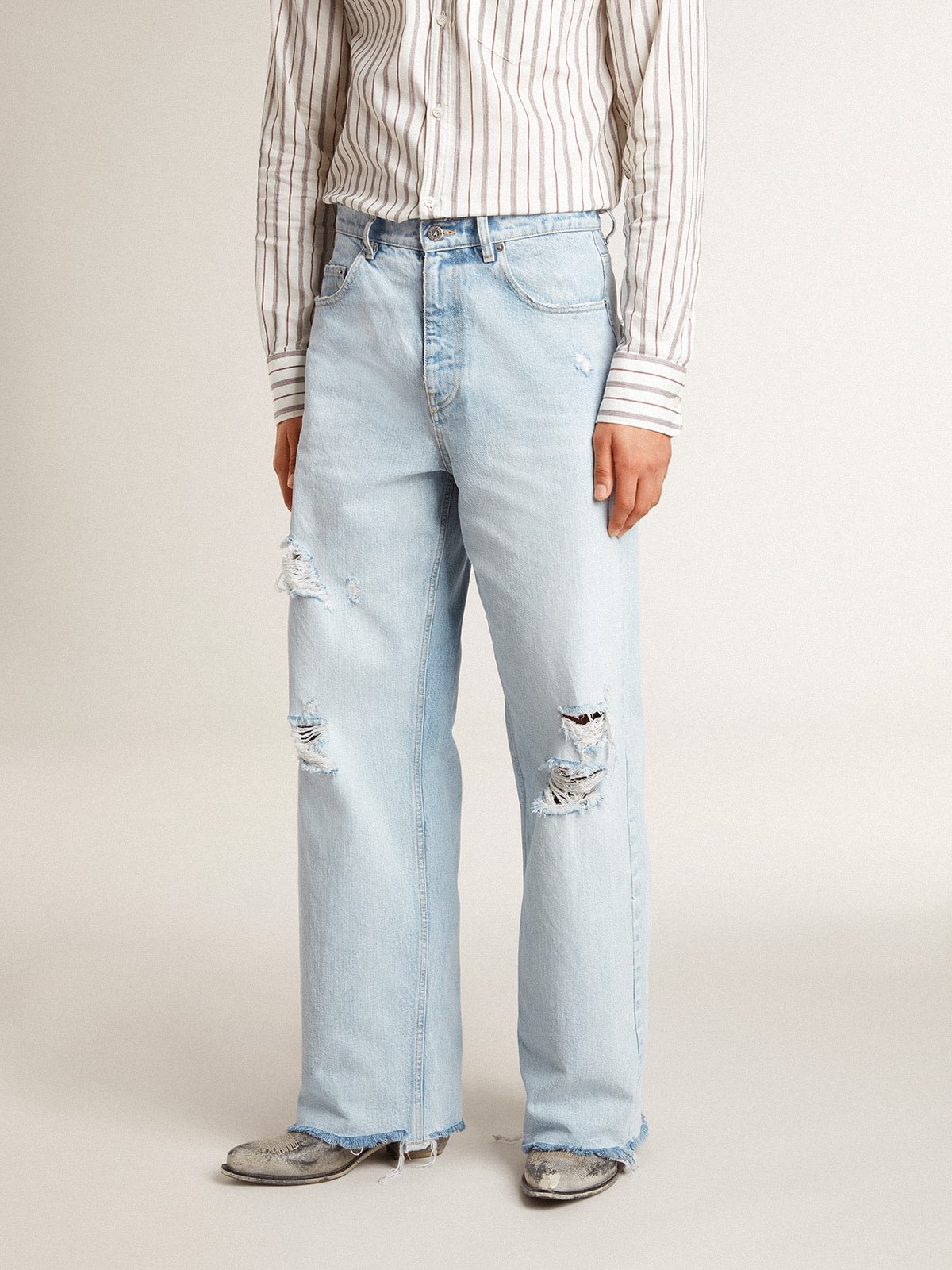 Golden Goose - Men’s pants in lived-in effect denim in 