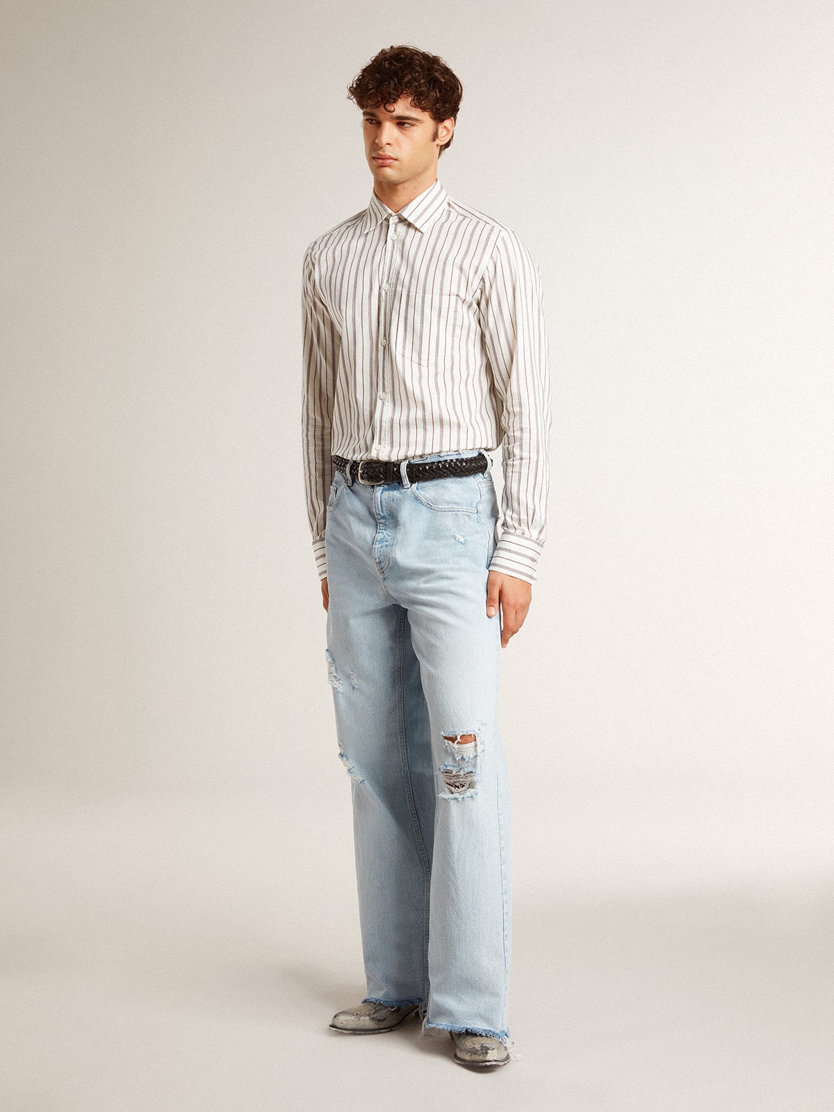 Golden Goose - Men's pants in lived-in effect denim in 