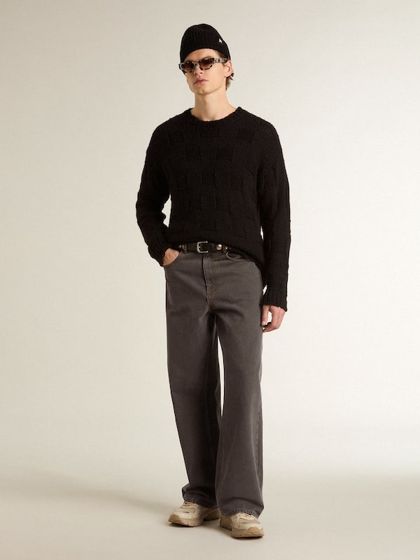 Men's dark gray jeans in twist crease-wash denim