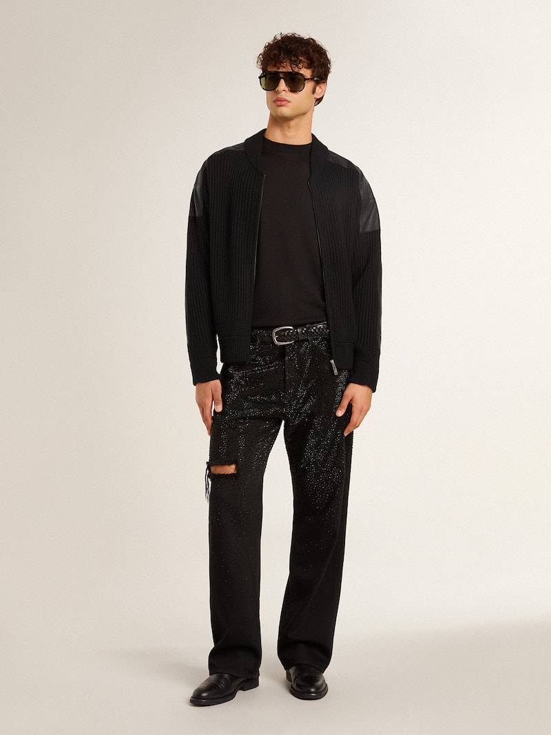 Golden Goose - Chaqueta de hombre de color negro de lana merino con parche de piel in 