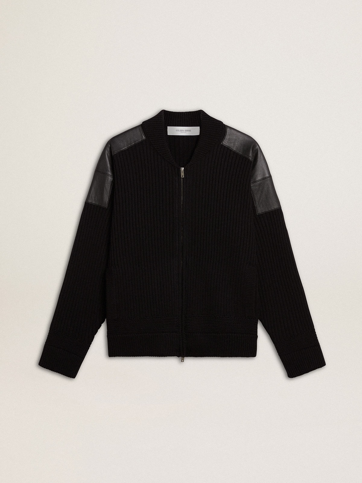 Golden Goose - Men's black merino wool jacket with leather patches  in 