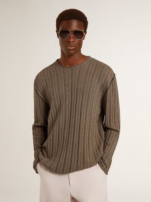 Golden Goose - Men's travertine-colored sweater with 'Golden' patch lettering on the back in 