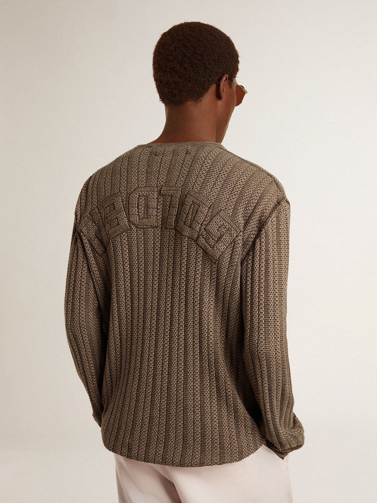 Golden Goose - Men's travertine-colored sweater with 'Golden' patch lettering on the back in 