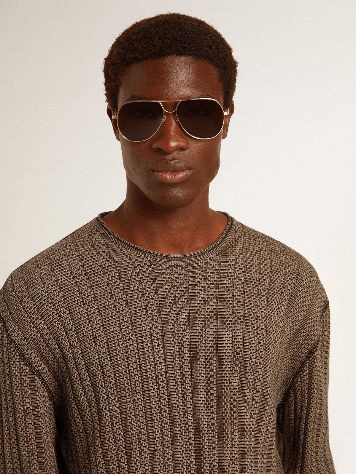 Golden Goose - Men's travertine-colored sweater with 'Golden' patch lettering on the back in 