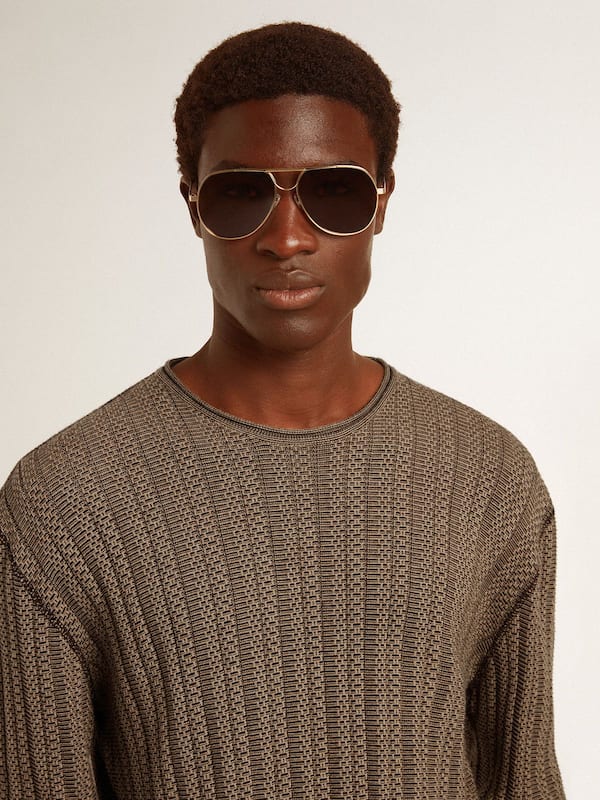 Golden Goose - Men's travertine-colored sweater with 'Golden' patch lettering on the back in 