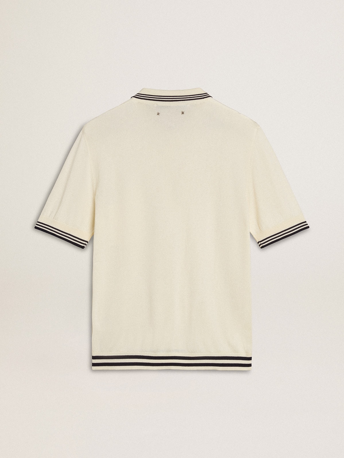 Golden Goose - Men's worn-white knitted polo shirt with blue ribbing in 