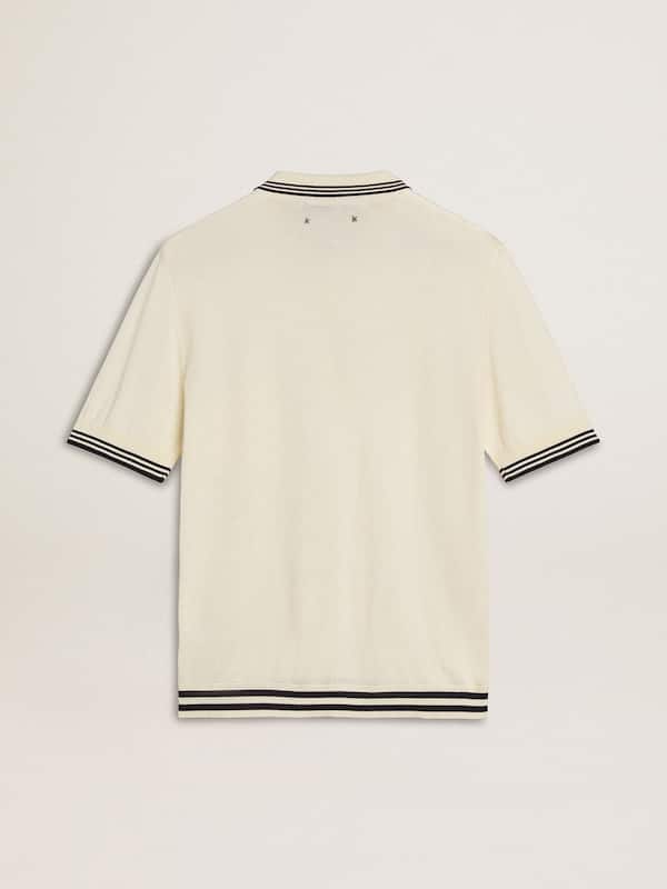 Golden Goose - Men's worn-white knitted polo shirt with blue ribbing in 