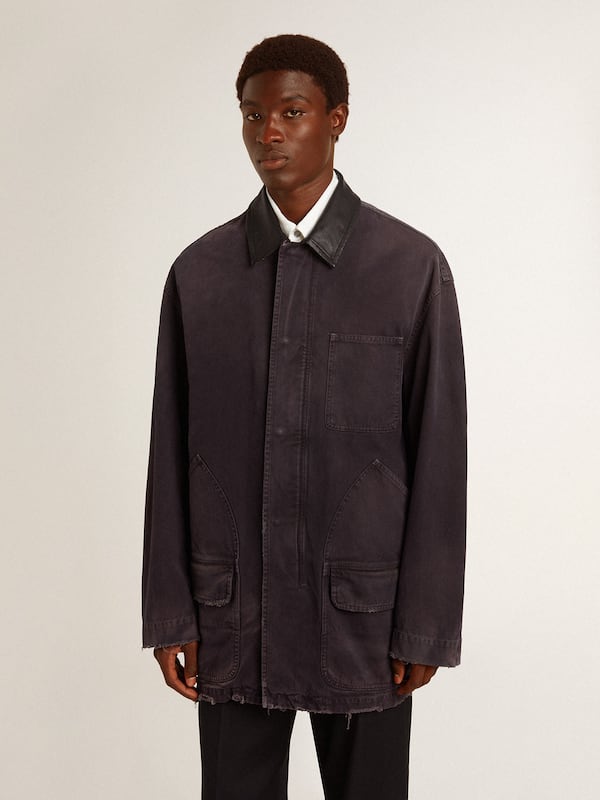 Golden Goose - Men's denim jacket with distressed details and leather collar in 