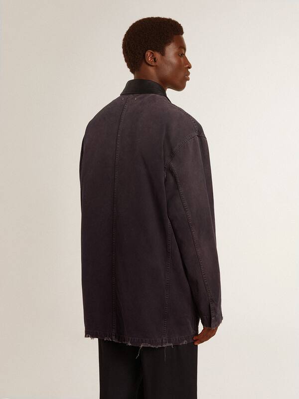 Golden Goose - Men's denim jacket with distressed details and leather collar in 