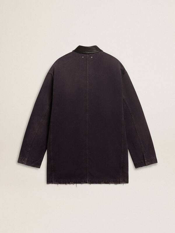 Golden Goose - Men's denim jacket with distressed details and leather collar in 