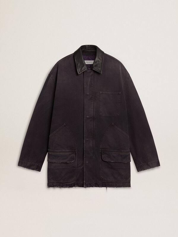 Golden Goose - Men's denim jacket with distressed details and leather collar in 
