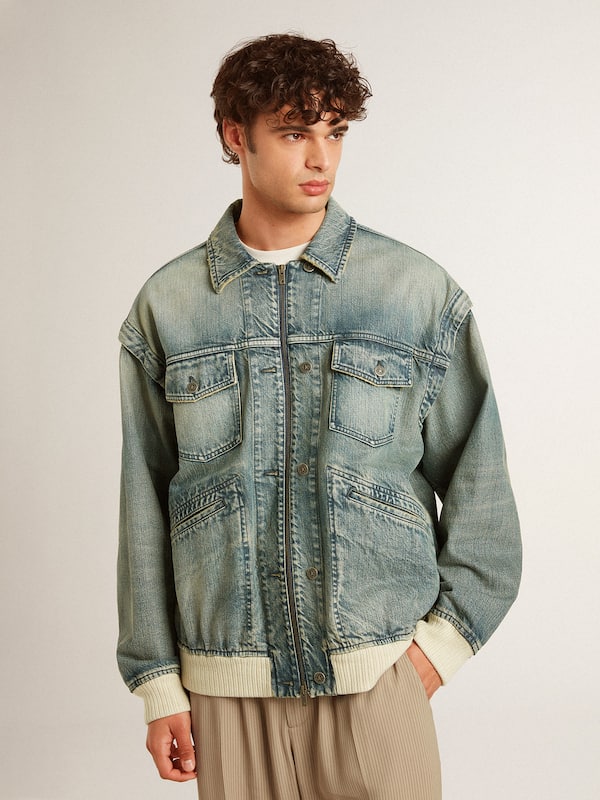 Golden Goose - Men's washed denim jacket with wool blend ribbing in 