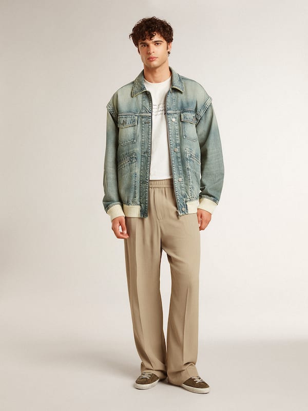 Golden Goose - Men's washed denim jacket with wool blend ribbing in 