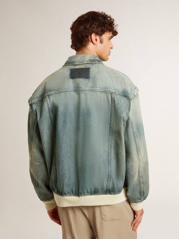 Golden Goose - Men's washed denim jacket with wool blend ribbing in 