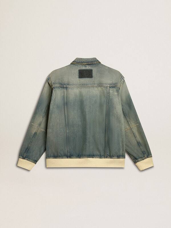 Golden Goose - Men's washed denim jacket with wool blend ribbing in 