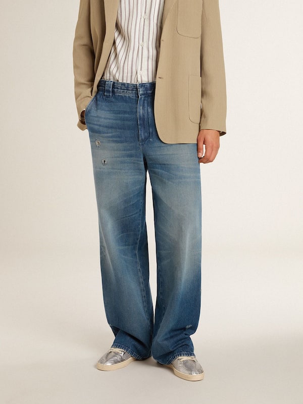 Golden Goose - Men's denim chinos with distressed details in 