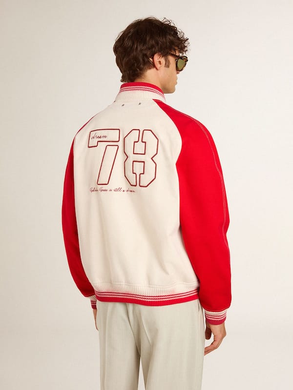 Golden Goose - Bomber jacket in worn white and red with embroidery in 