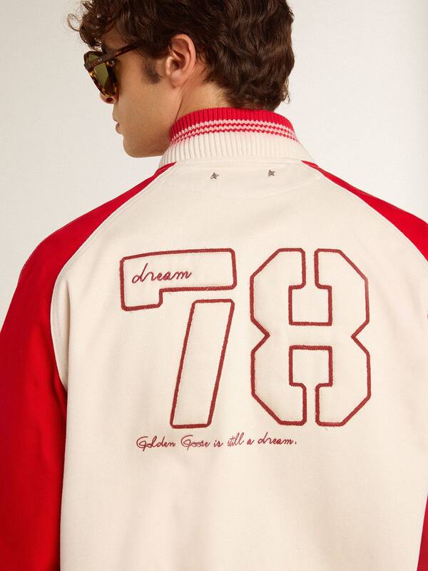 Golden Goose - Bomber jacket in worn white and red with embroidery in 