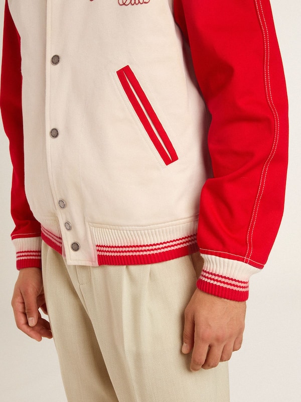 Golden Goose - Bomber jacket in worn white and red with embroidery in 