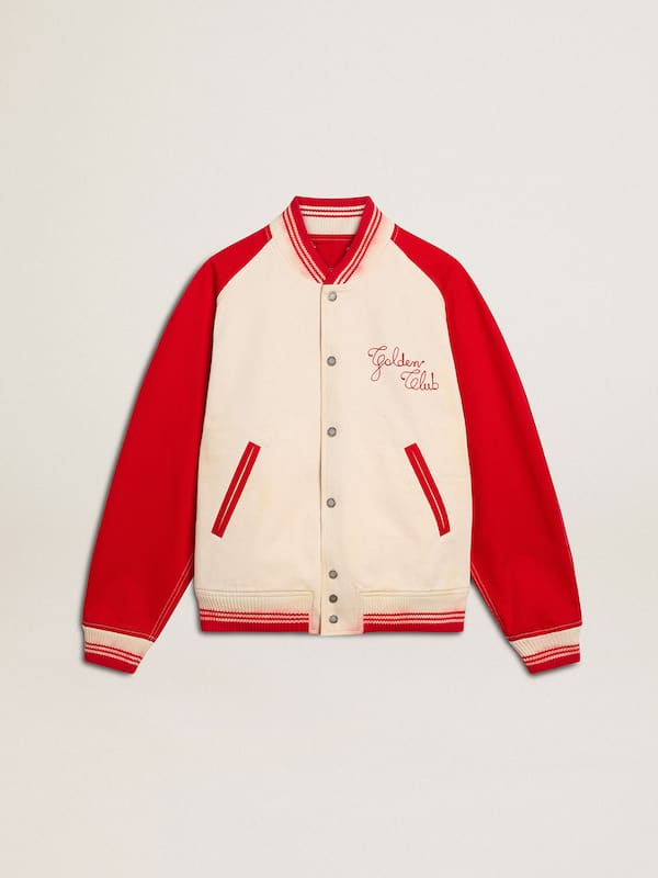 Golden Goose - Bomber jacket in worn white and red with embroidery in 