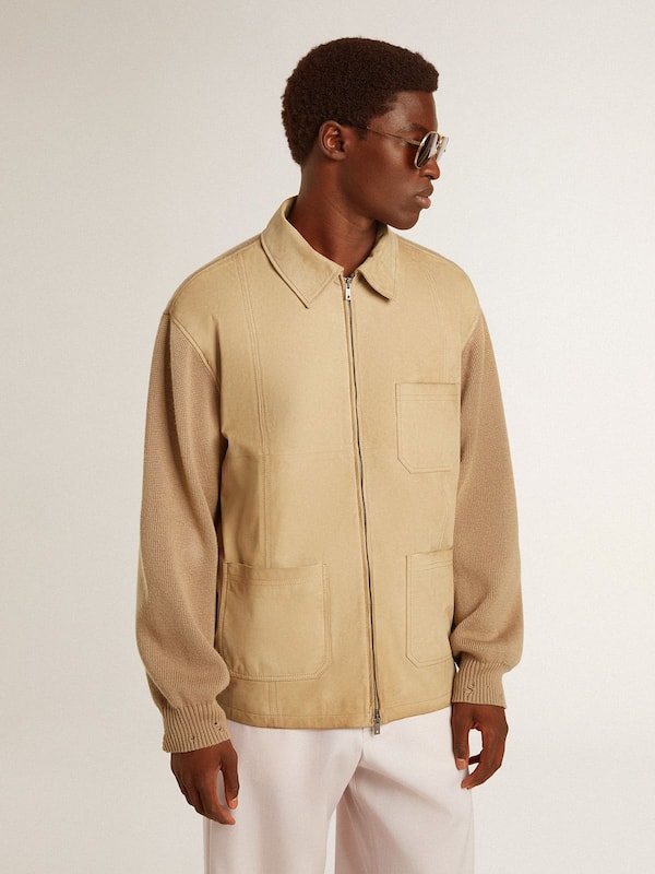 Golden Goose - Men's jacket in travertine-colored nubuck leather with wool-blend sleeves and back in 