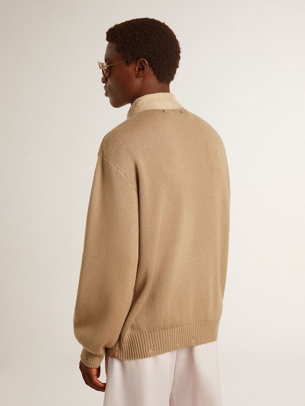 Golden Goose - Men's jacket in travertine-colored nubuck leather with wool-blend sleeves and back in 