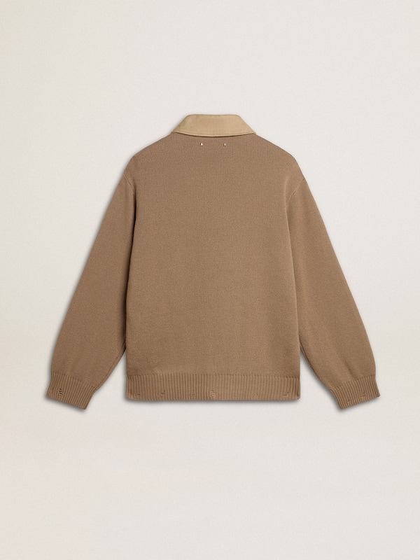 Golden Goose - Men's jacket in travertine-colored nubuck leather with wool-blend sleeves and back in 