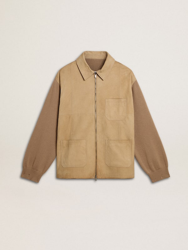 Golden Goose - Men's jacket in travertine-colored nubuck leather with wool-blend sleeves and back in 