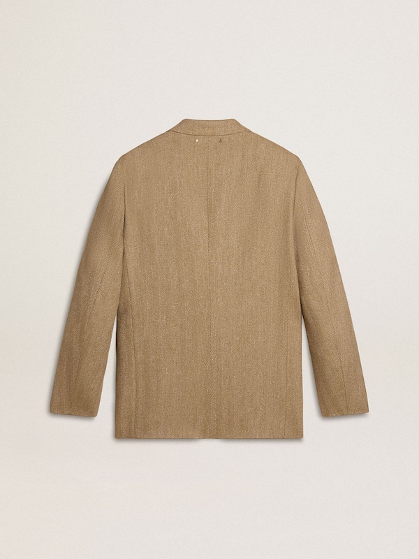 Golden Goose - Men's single-breasted blazer in a sand-colored chevron linen blend. in 