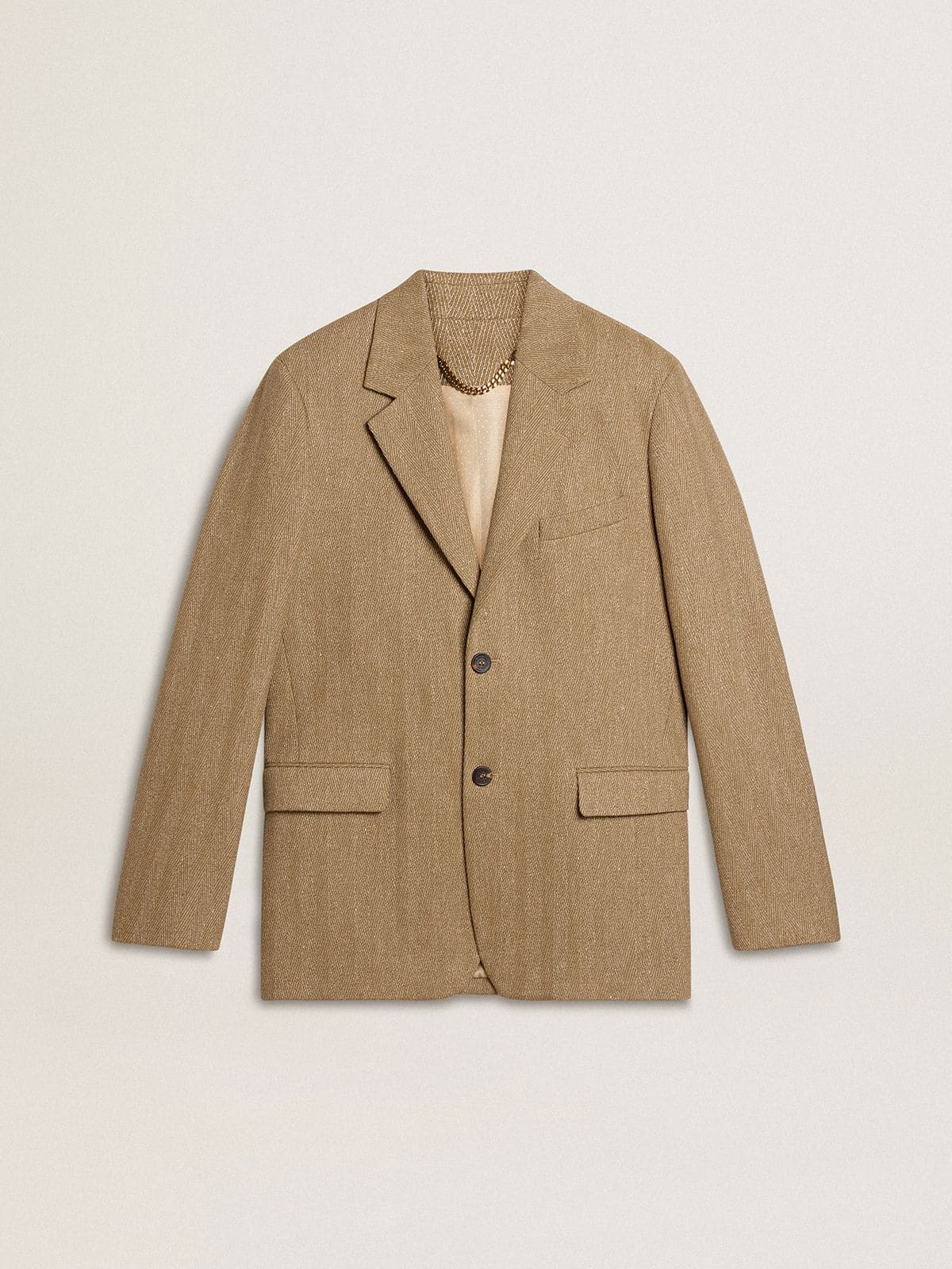 Golden Goose - Blazer de cierre recto de hombre en mezcla de lino chevron color arena in 