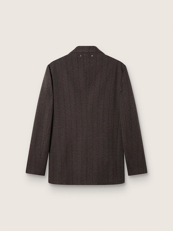 Golden Goose - Men's single-breasted blazer in dark brown wool with thin stripe pattern in 