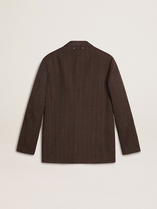 Men's single-breasted blazer in dark brown wool with thin stripe pattern