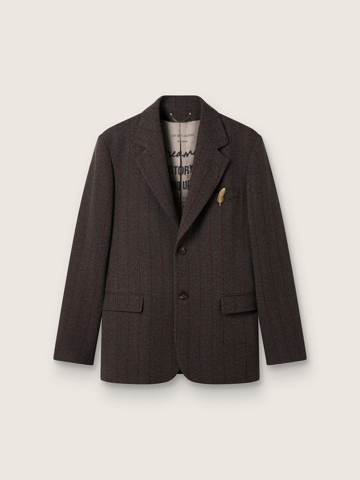 Blazer droit pour homme en laine marron foncé à fines rayures — Golden Goose