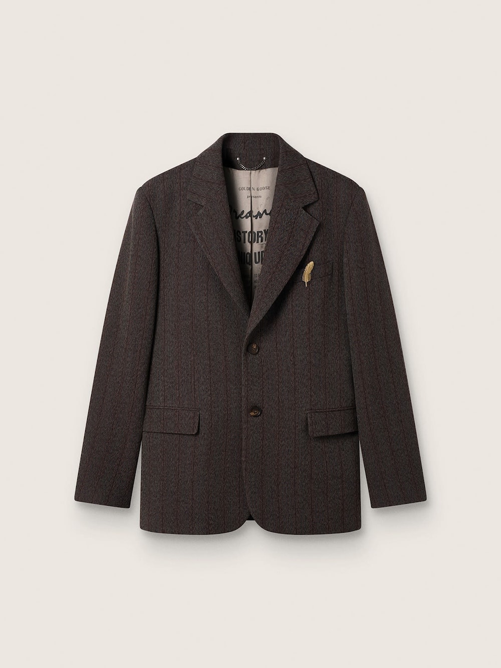 Blazer droit pour homme en laine marron foncé à fines rayures — Golden Goose