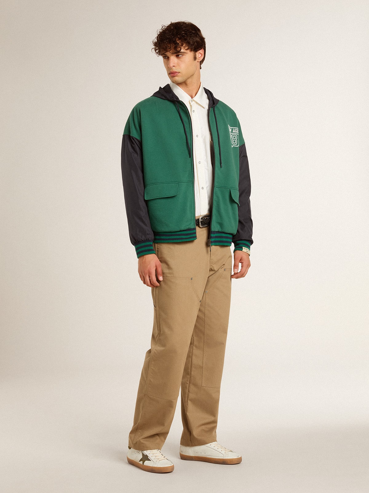 Golden Goose - Camicia oversize da uomo di colore bianco vissuto a righe verticali in 