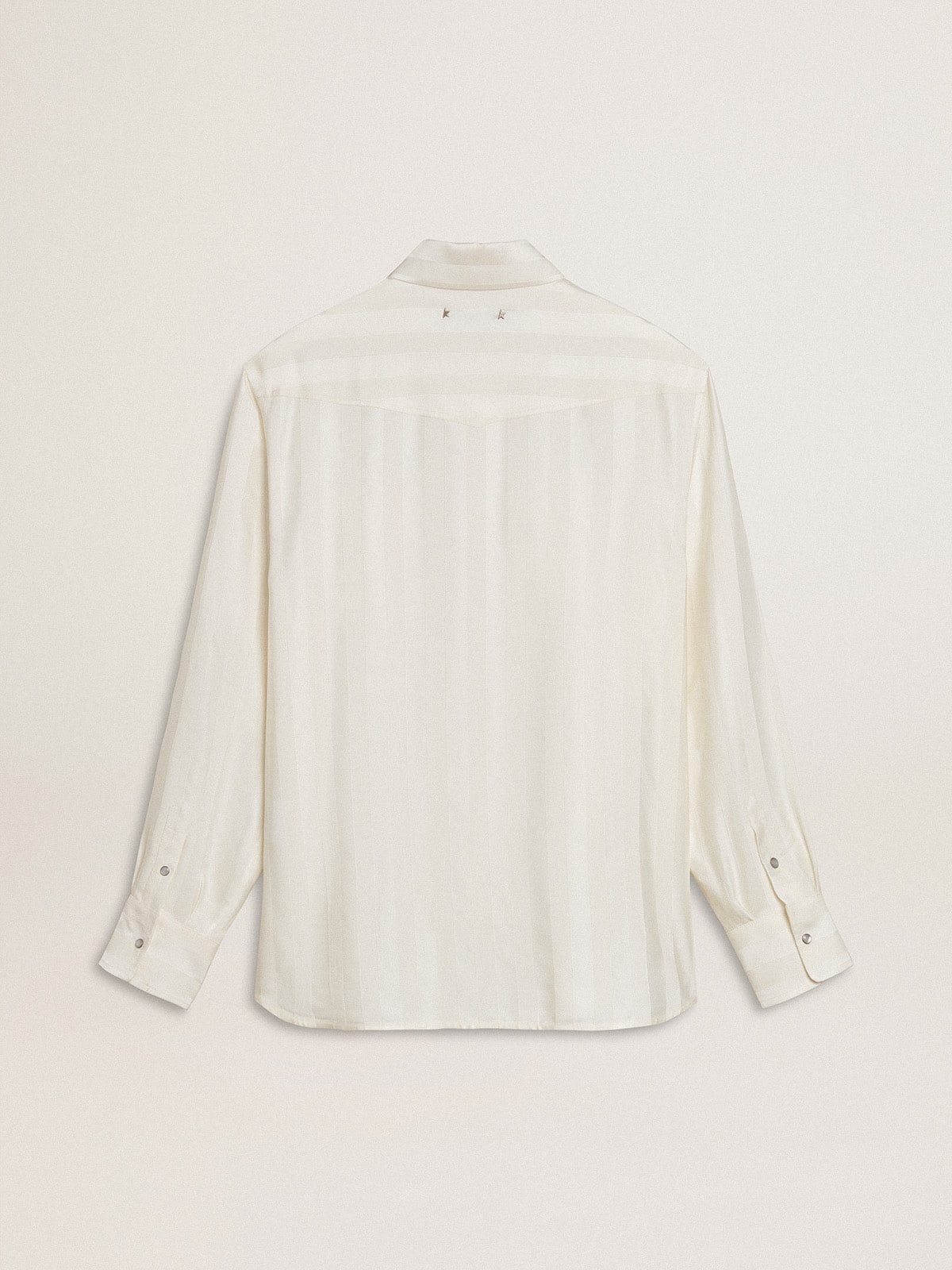 Men's oversized worn-white shirt with vertical stripes