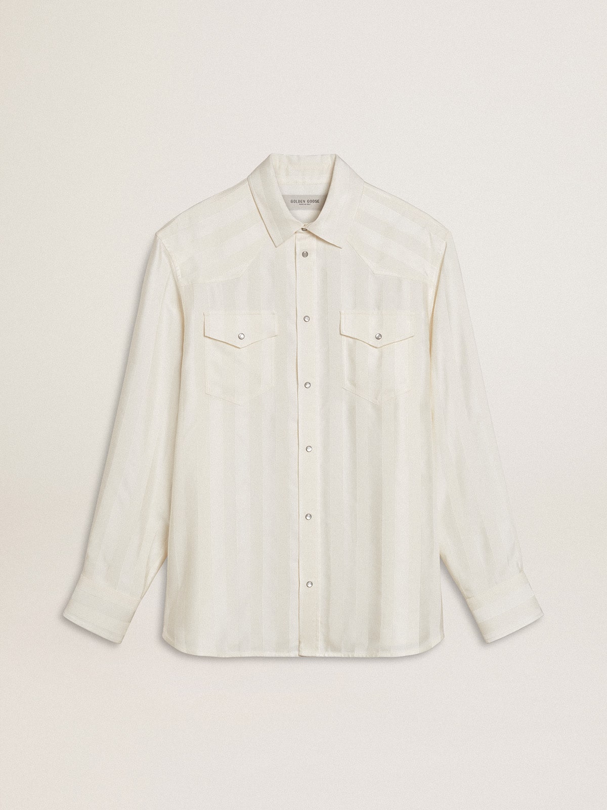 Golden Goose - Men’s oversized worn-white shirt with vertical stripes in 