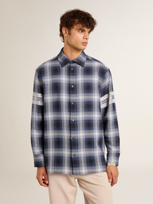 Golden Goose - Men's blue 3D checkered shirt with print on the back  in 