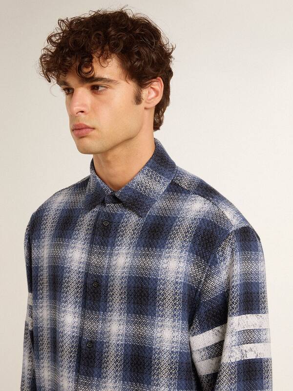 Golden Goose - Men's blue 3D checkered shirt with print on the back  in 