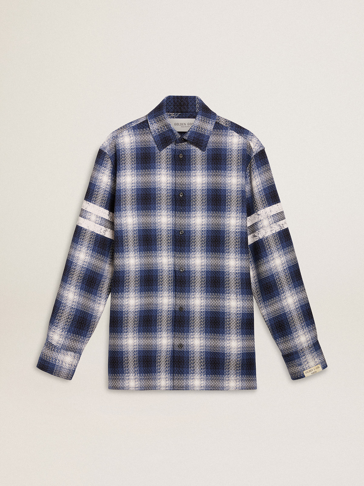 Chemise bleue pour homme à damier 3D et à imprimé dans le dos — Golden Goose