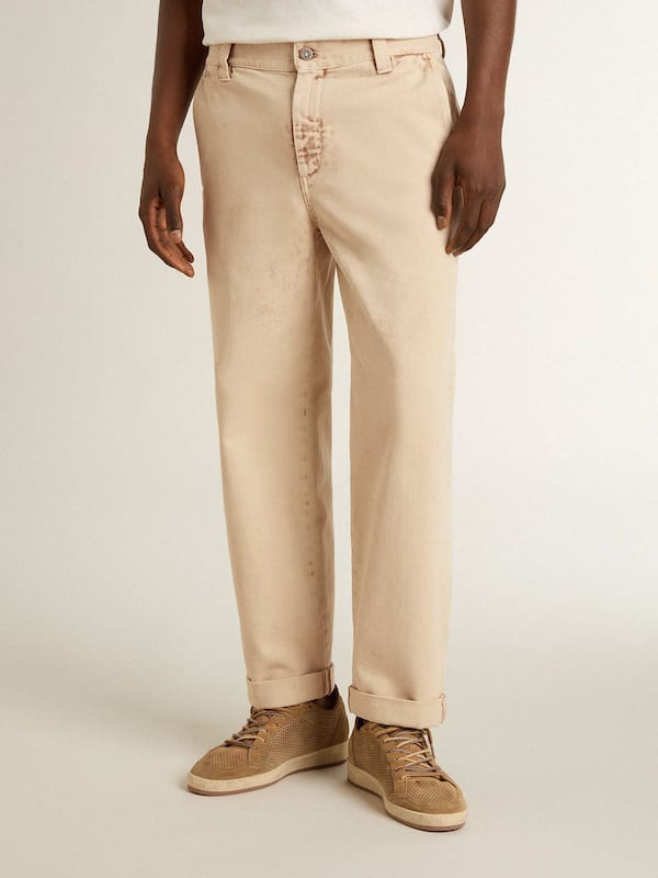 Golden Goose - Men's beige chinos with a lived-in look finish in 