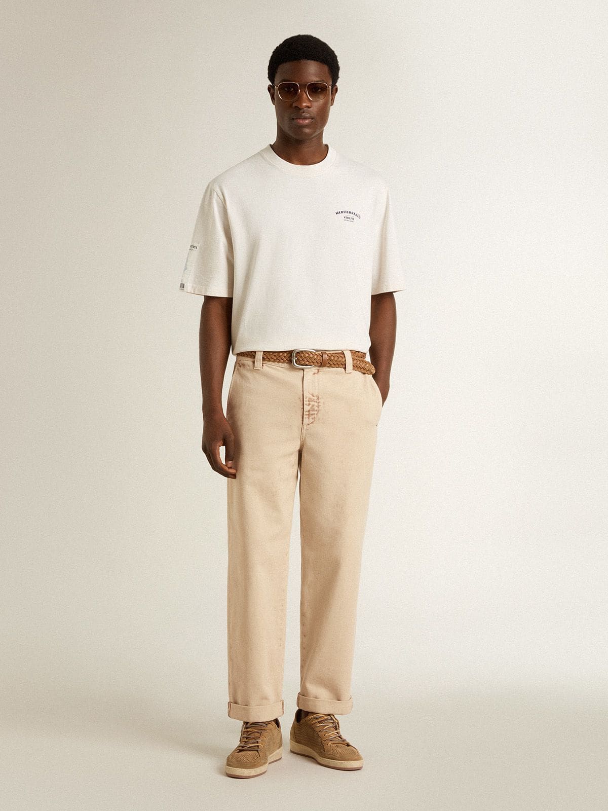 Golden Goose - Men's beige chinos with a lived-in look finish in 