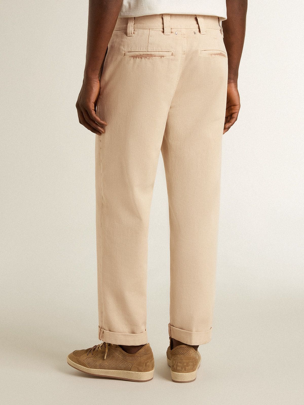 Golden Goose - Men's beige chinos with a lived-in look finish in 