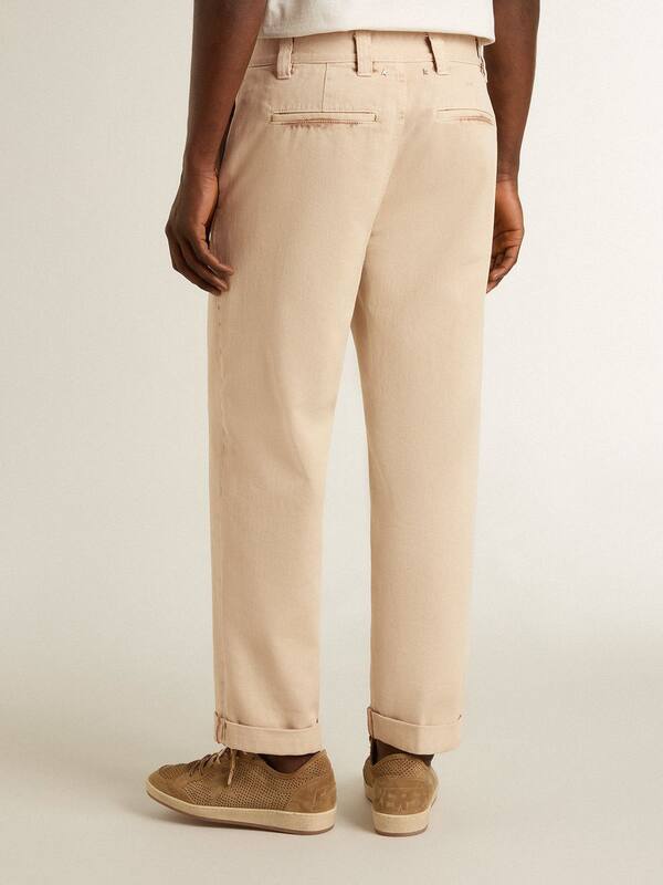 Golden Goose - Men's beige chinos with a lived-in look finish in 
