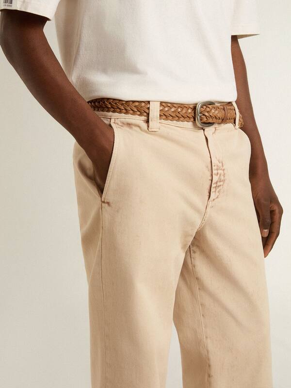 Golden Goose - Men's beige chinos with a lived-in look finish in 