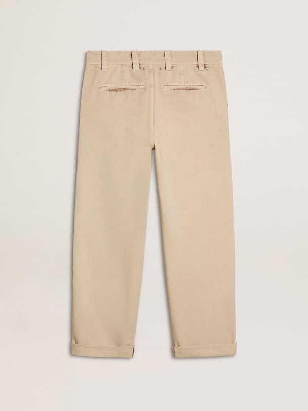 Golden Goose - Men's beige chinos with a lived-in look finish in 