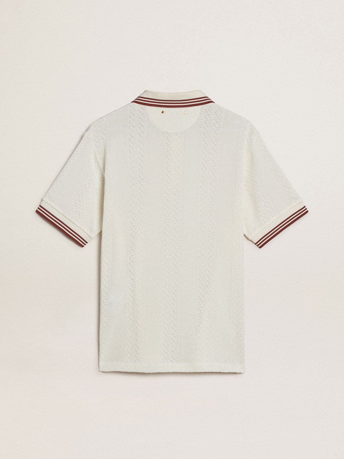 Golden Goose - Men's polo shirt in white perforated knit with burgundy striped details in 